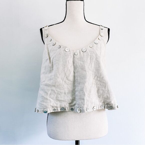 Staud Linen Tank Vittoria Button Trim - Picture 3 of 10